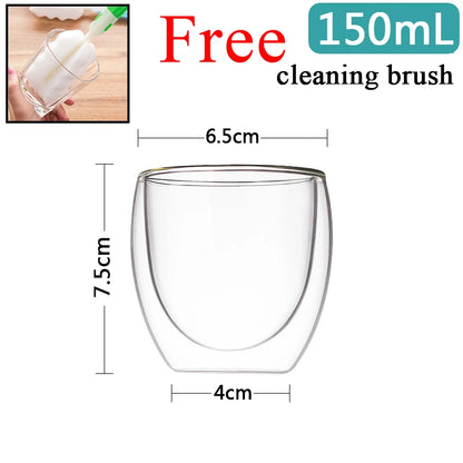 80ML Double Wall Glass Cup 1/12PCS Transparent Handmade Heat Resistant Tea Drink Whisky Wine Set Espresso Coffee Milk Mugs Gift