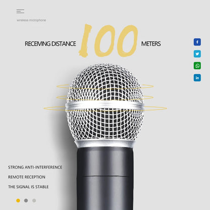 Wireless Microphone Handheld Dual Channels UHF Fixed Frequency Dynamic Mic For Karaoke Wedding Party Band Church Show