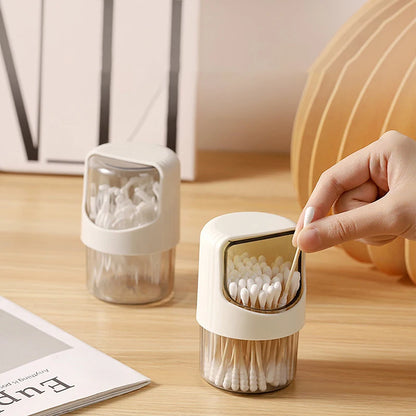 Transparent Cotton Swab Storage Box Rotating With Lid Dustproof Desktop Plastic Toothpick Organizer Jar