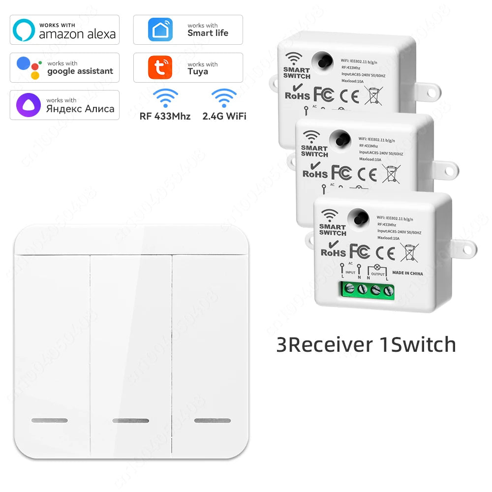 Tuya WiFi Smart Switch RF 433Mhz Wireless Switch 86 Wall Panel Mini Relay Module Smart Home Gadgets Voice for Alice Alexa Google