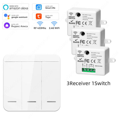Tuya WiFi Smart Switch RF 433Mhz Wireless Switch 86 Wall Panel Mini Relay Module Smart Home Gadgets Voice for Alice Alexa Google