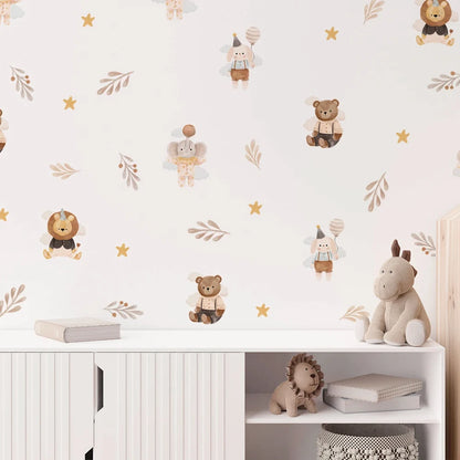 Boho Cute Cartoon Animal Elephant Lion Star Dreamy Wallpaper Stickers For Baby Girl Room Wall Decals Interior Playful Room Decor