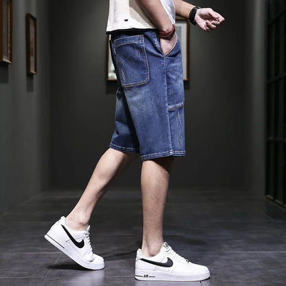 2026 Spliced Denim Short Pants Men Stretch Loose Plus Size Casual Jeans Summer Male Lightweight Comfortable Breathable Shorts
