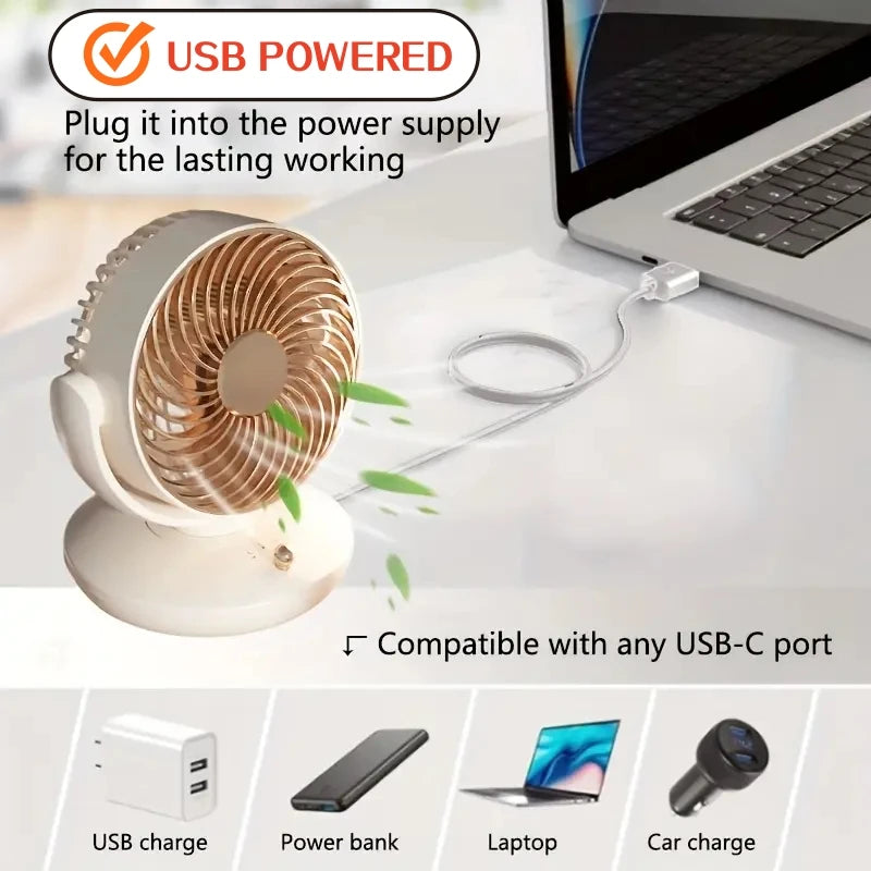 Small Desktop Fan 6 Inch Table Fan 3 Speed 140° Manual Tilt and 120° Auto Oscillation For Home Office Bedroom