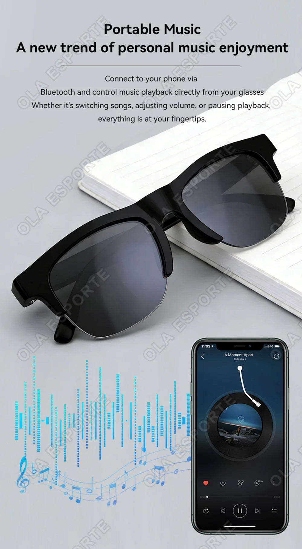 New Wireless Bluetooth Smart Sunglasses Touch Control Music Remote Camera Voice Call Built-in Voice Assistant Smart Glasses HT22