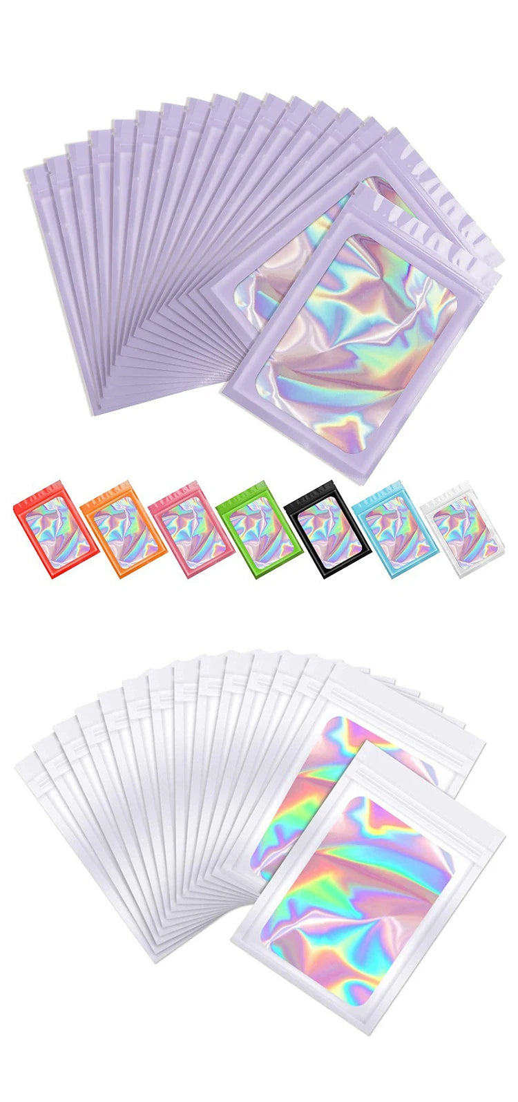 50pcs pack Mylar Bags Laser Color Plastic Packaging Mini Pouch Resealable ZipLock Smell Proof Coffee Herb Powder