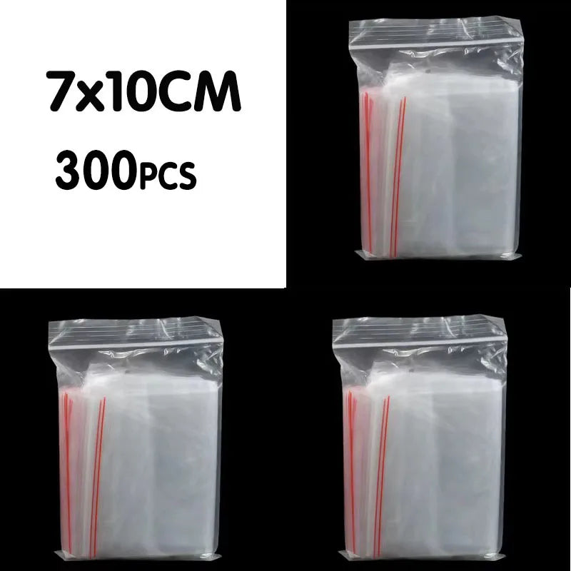 100/200/300pcs Small Zip Lock Plastic Bag Reclosable Transparent Bag Shoe Bag Vacuum Bag Poly Clear Bags Thickness 0.05mm