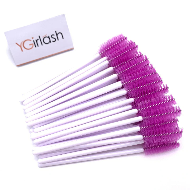 50 Pcs Shiny Crystal Eyelash Applicator Disposable Diamond Handle Nylon Two Colors Mascara Wands Spoolies Pink Brushes