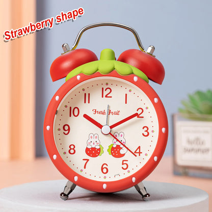 Strawberry children's alarm clock, quiet operation time, children's favorite desk clock, with night light function,