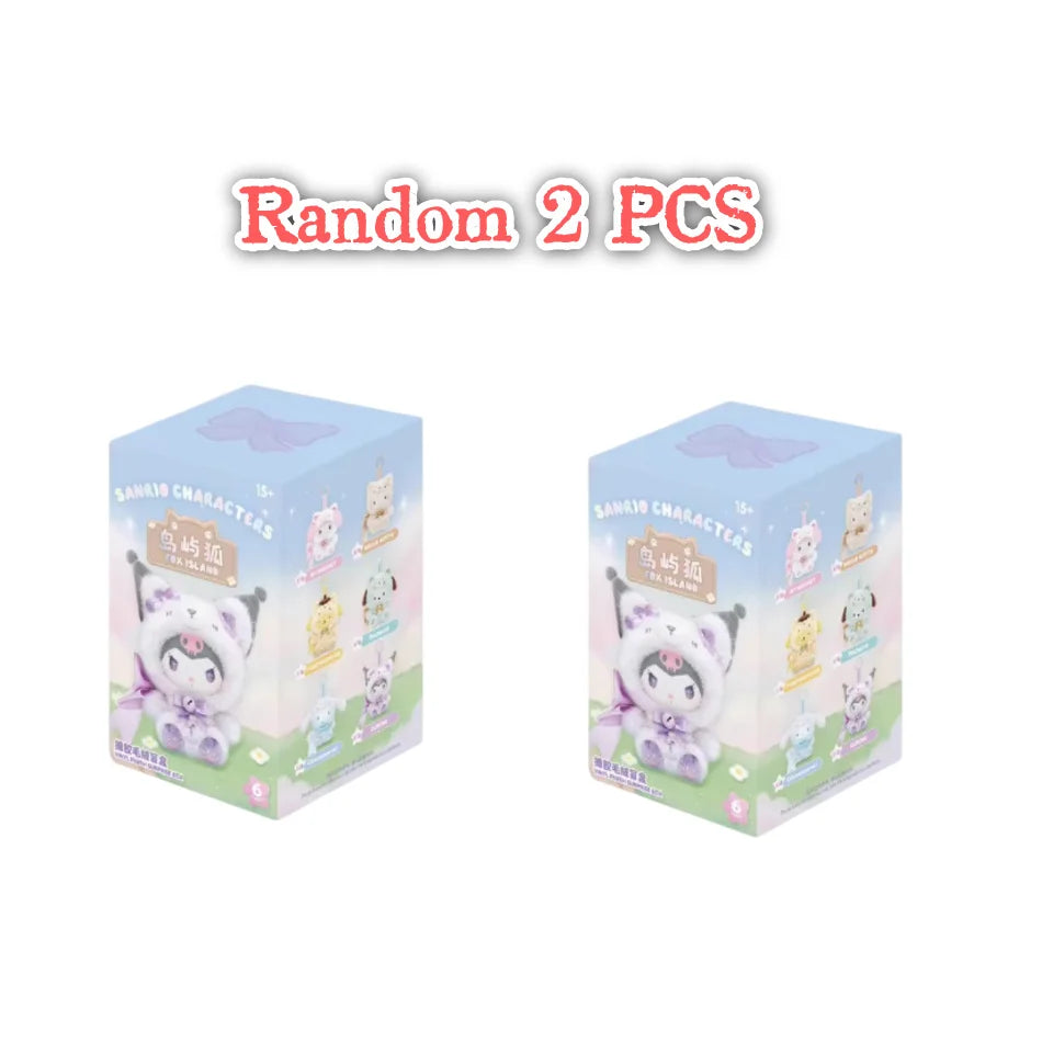 Sanrio Family Fox Island & Blue Flutter Series Vinyl Plush Blind Box Cute Cartoon Hello Kitty Kuromi Pendants Girl Bag Toy Gifts