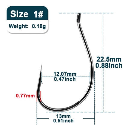 9KM Drop Shot Hook Bass Fishing Hooks 50-200pcs Black Nickel Wacky Hooks for Drop Shot Rig Wacky Rig Saltwater Freshwater