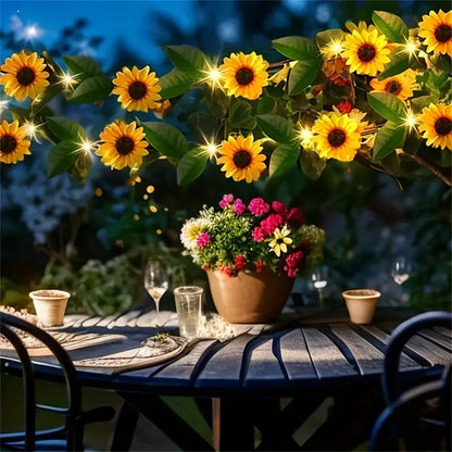 2/5/10M Solar Sunflower String Light Outdoor Waterproof Artificial Flower Vine Atmosphere Lamp For Home Party Holiday Decoration
