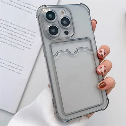 Przezroczyste Etui Portfelowe na Karty do iPhone 16 15 14 13 12 11 Pro Max Mini X XR 7 8 Plus Przezroczysta Odporna na Wstrząsy Miękka Obudowa