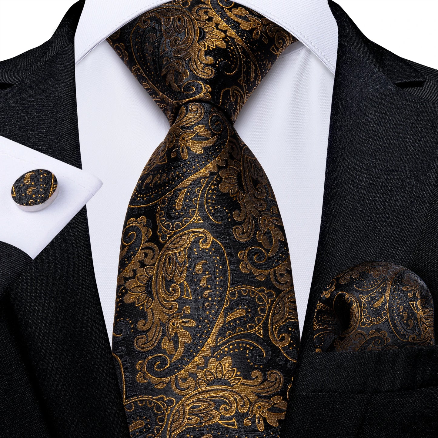 Black And Silver Paisley Floral Men's Ties Gray Blue Pink Wedding Accessories Neck Tie Set Handkerchief Cufflinks Gift For Men