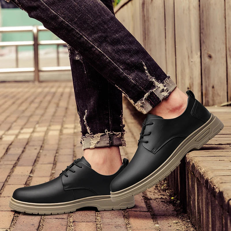 CLOHOO Handmade Men's Business Casual Shoes Comfortable Classic Lace-Up Work Shoes Fashionable Wedding Men's Footwear