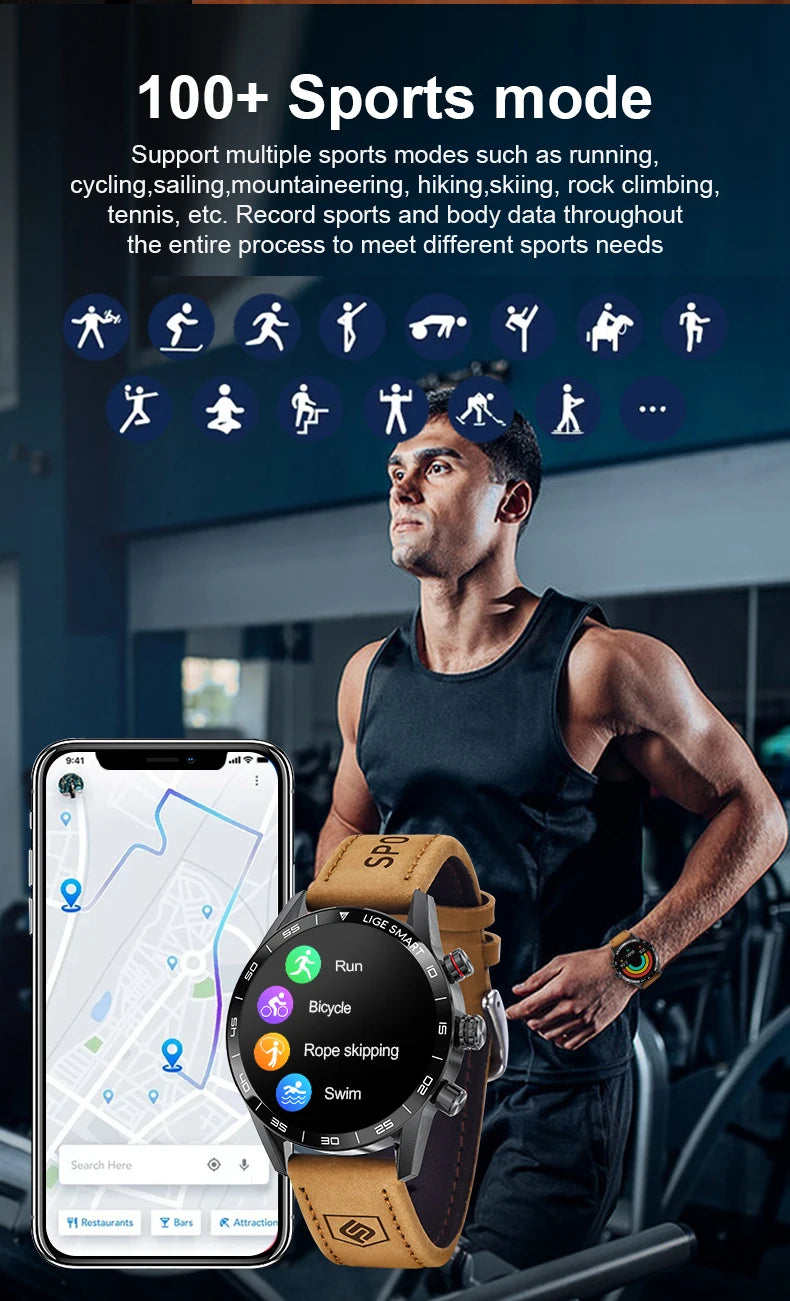 LIGE 2025 New Rugged Military Sports Smart Watch Men 1.39” HD Screen Heart Rate Bluetooth Call Waterproof Outdoor Men SmartWatc