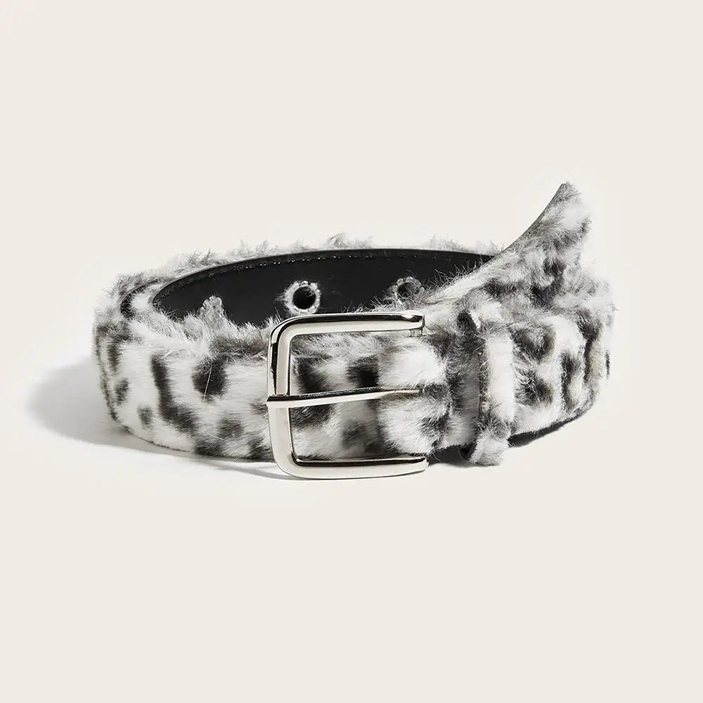 Retro Leopard Print Faux Fur Belt Y2k Pink Fur Belts Punk American Sexy Women's Waistband Winter Fluffy Waist Belt Accessories