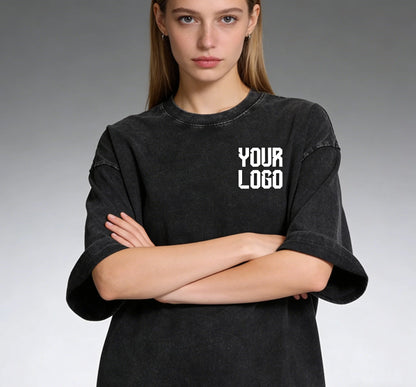 European washed retro round neck short sleeved shirt for men and women, 100% pure cotton, customizable logo
