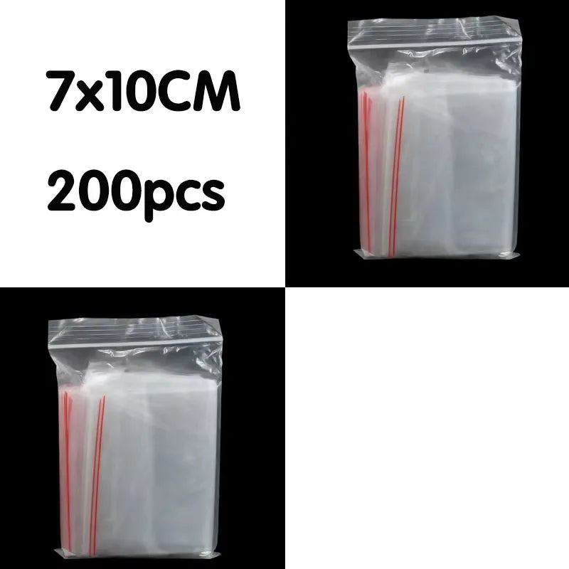 100/200/300pcs Small Zip Lock Plastic Bag Reclosable Transparent Bag Shoe Bag Vacuum Bag Poly Clear Bags Thickness 0.05mm