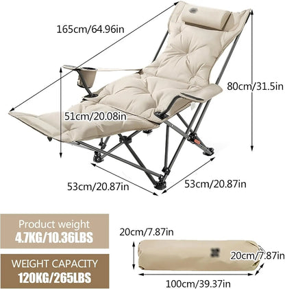 Folding Camping Chair with Armrests, Portable Outdoor Lawn Chair with Detachable Headrest Lightweight Fishing Chair for Picnic