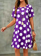 New Summer Women Dress Polka Dots Print Short Sleeve O-Neck  A-Line Dress Casual Loose Beach Sundress