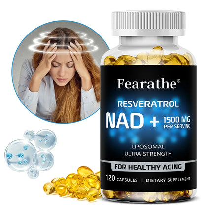 NAD Supplement, 1500 Mg - Liposomal NAD+ Supplement with Resveratrol, Supports Cellular Health, Endurance & Healthy Aging