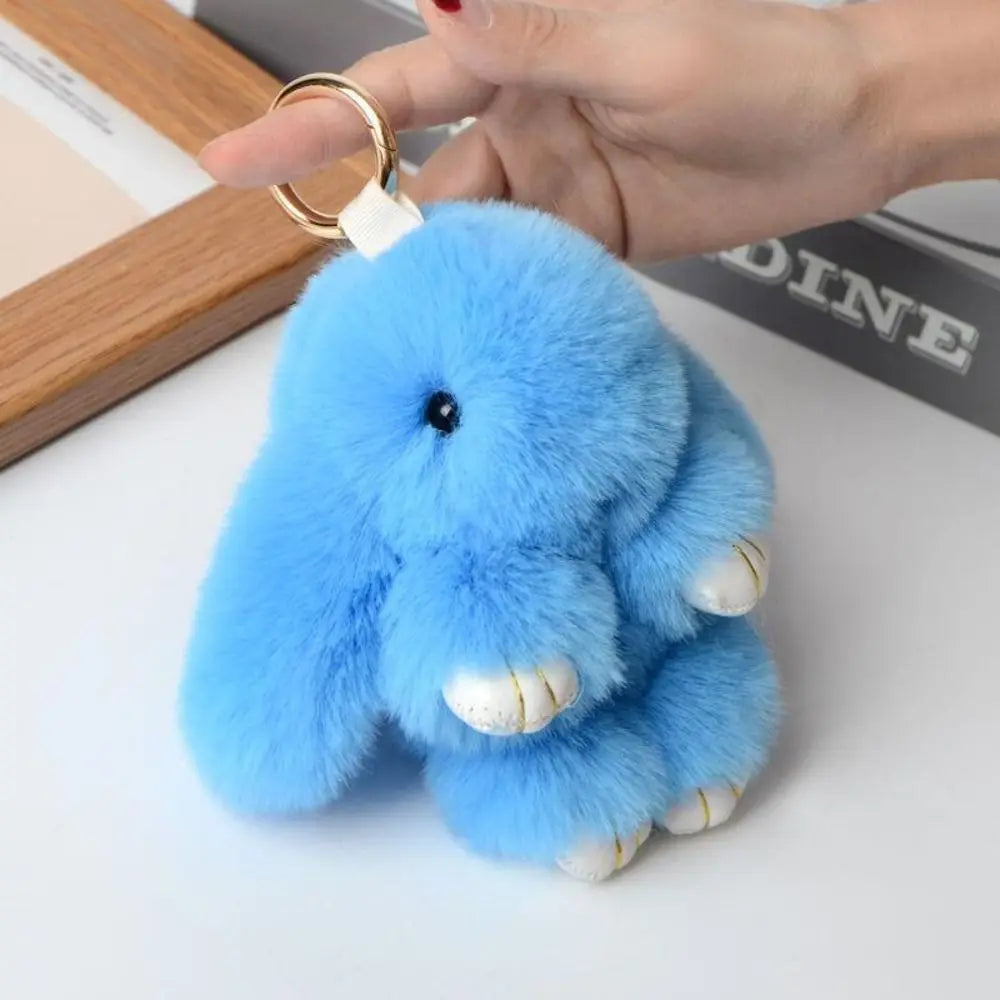 Fluffy Bunny Keychain - Plush Play Dead Rabbit Doll with Bow, Cute Animal Keychain Toy for Kids Girls, Soft Furry Gift