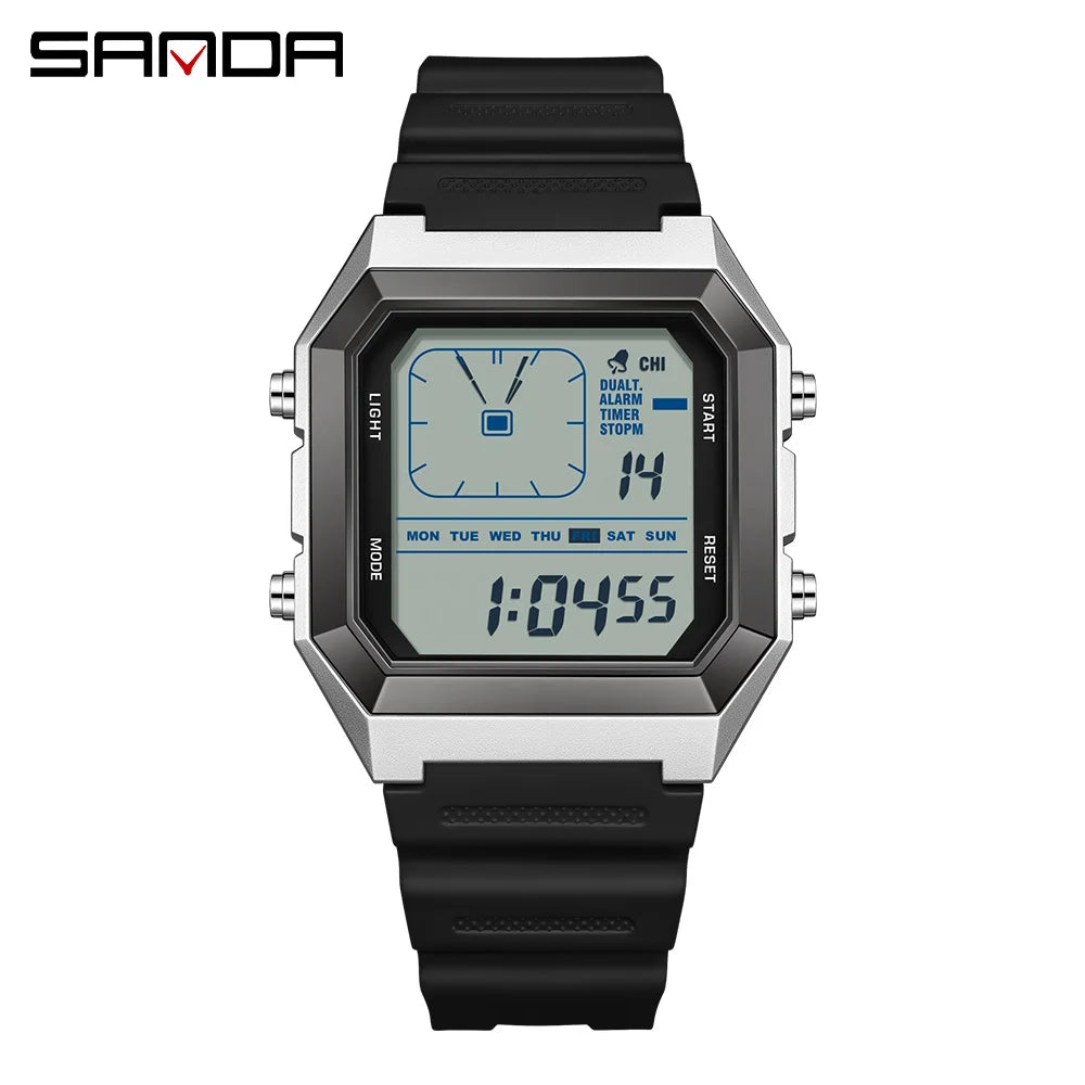 SANDA 6307 Casual Men's LED Electronic Watch Waterproof Sports Alarm Clock Multi functional Student Fashion Electronic Watch