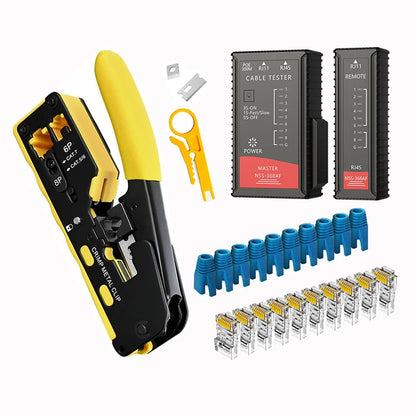 New Rj45 Rj12 Rj11 Pass Through Crimp Plier Cat7 Cat6 Cat6A Cat5 Cat5e Stripping Crimping Tool with 8P/6P Ethernet Connectors