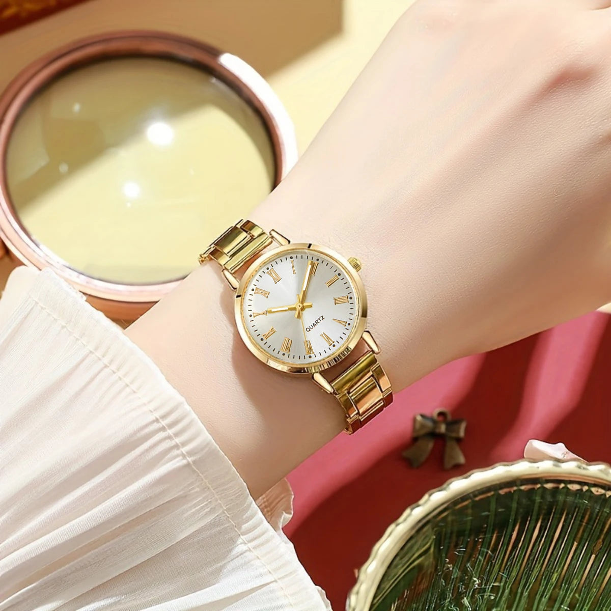 2026 6pcs/set Elegant Women Quartz Watch Fashion Simple Dial Ladies Wristwatch Rhinestone Jewelry Set Reloj Mujer（Without Box）