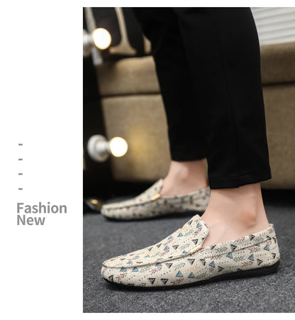 Summer Flat Casual Shoes Men Canvas Loafers Lightweight Breathable Slip-on Shoes Man Comfortable Non-slip Men's Driving Shoes