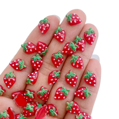 50Pcs New Cute Mini 7*11mm Strawberry Resin Figurine Crafts Flatback Ornament Jewelry Making Manicure Hairwear Accessories