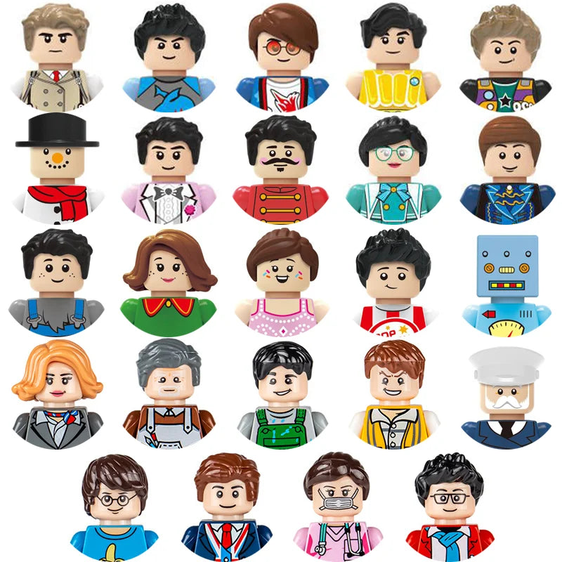 City character building block figure set, little block people, block accessories, engineer, doctor, firefighter, kids' toy