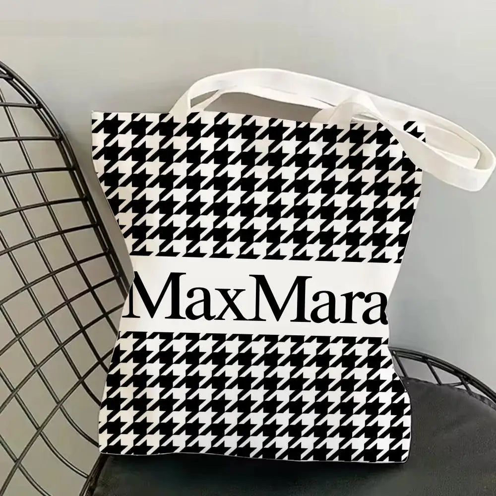 M-Max MaraS Brand Storage Bags Canvas Tote Bag Double-Sided Print Lightweight Shoulder Shopping Handbag for Daily Use