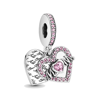 2025 Hot selling 925 Silver Pink Bird Moon Pendant Suitable for European Bracelets DIY Accessories Women's Charm Jewelry Gifts