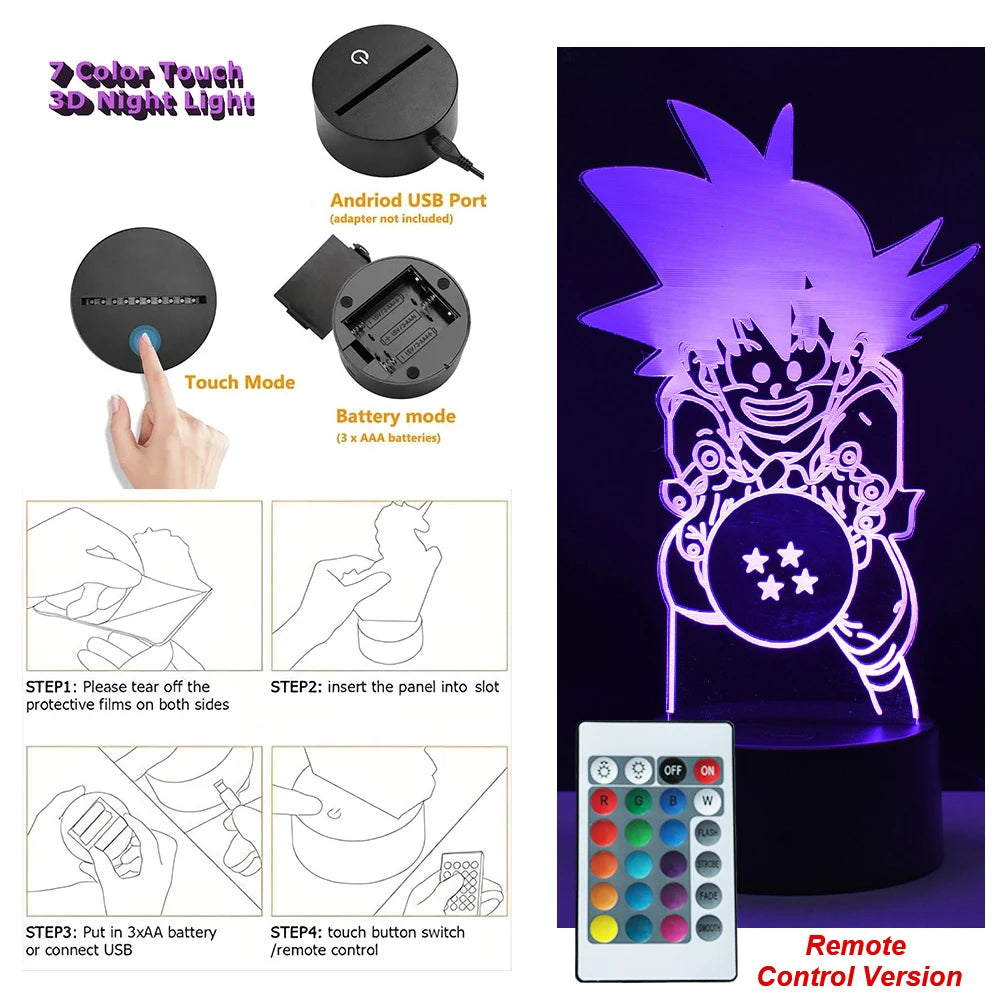 Dragon Ball Z Anime Figures Goku Vegeta Gohan Broly 3D Lamp PVC Action Figures Toys for Children Trunks Buu Super Saiyan Gifts