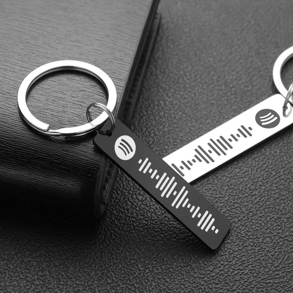 Personalized Spotify Code Keychain Engraved Name Song Music Keyring Scannable Song Key Ring Chain Holder Gift for Couple P040