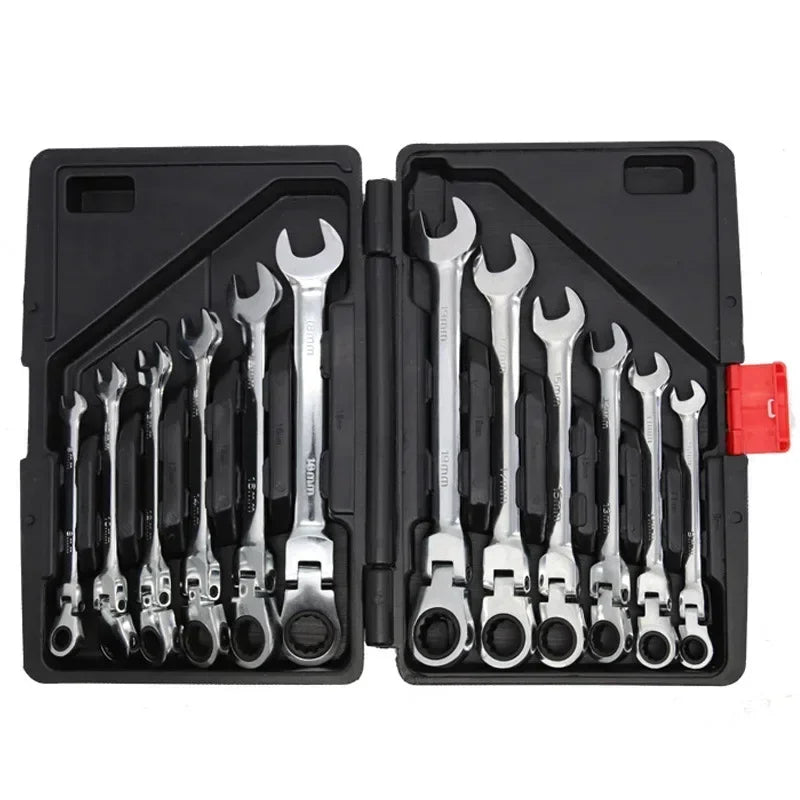 Flex-Head Ratcheting Combination Wrench Set SAE 1/4''-13/16'' Premium 72-Teeth Gear Chrome Organizer Auto Repair Tool