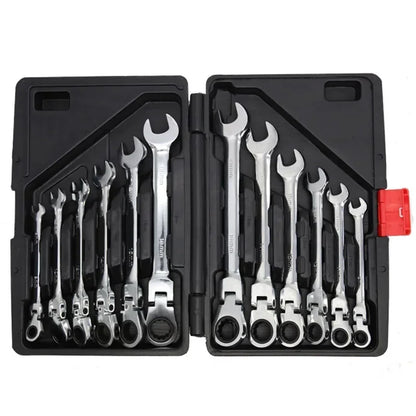 Flex-Head Ratcheting Combination Wrench Set SAE 1/4''-13/16'' Premium 72-Teeth Gear Chrome Organizer Auto Repair Tool