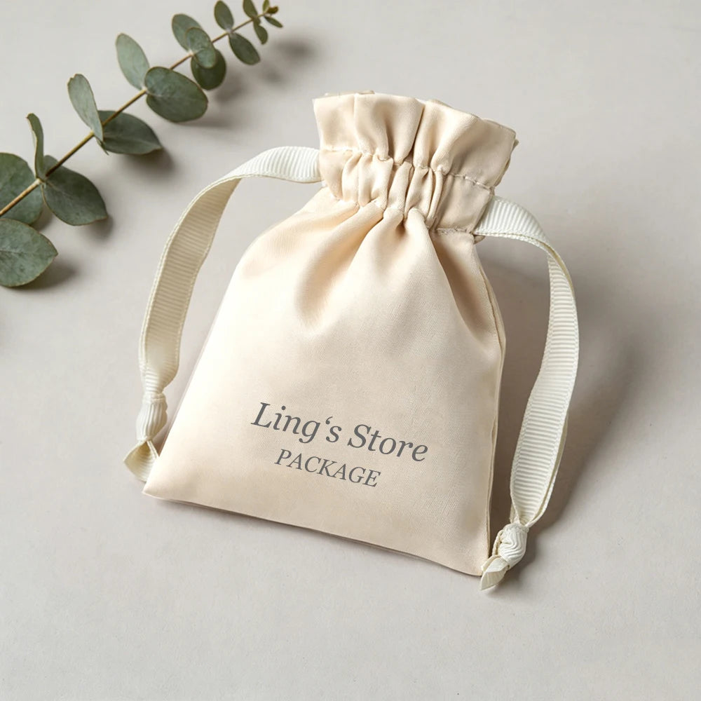 100Pcs Personalized Logo Jewelry Packaging Silk Satin Drawstring Bag Wedding Favors Candy Gift Pouch Ring Bracelet Cosmetic Sack