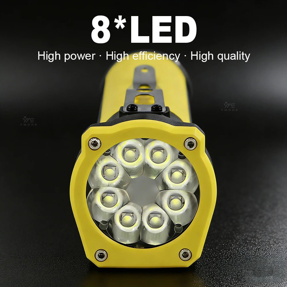 8LED High Power Flashlight LED Work Light Rechargeable Head Folds Magnetic Suction 18650 Battery For Mechanical Workshop Lantern