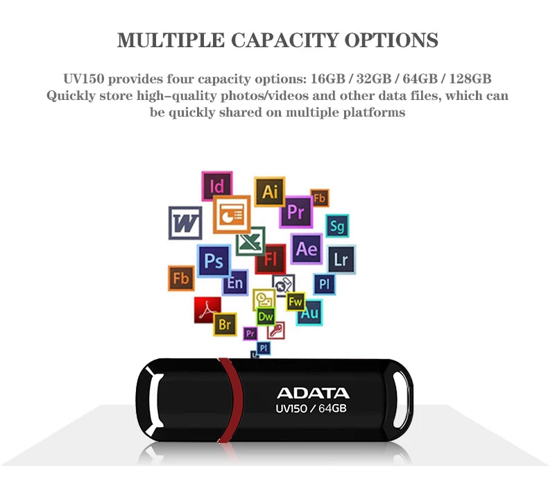 ADATA UV150 USB Flash Drive 16gb 32gb 64gb 128gb 256gb USB3.2 Flash Pen Drive applies to all USB-A Device Pendrive 100% Original