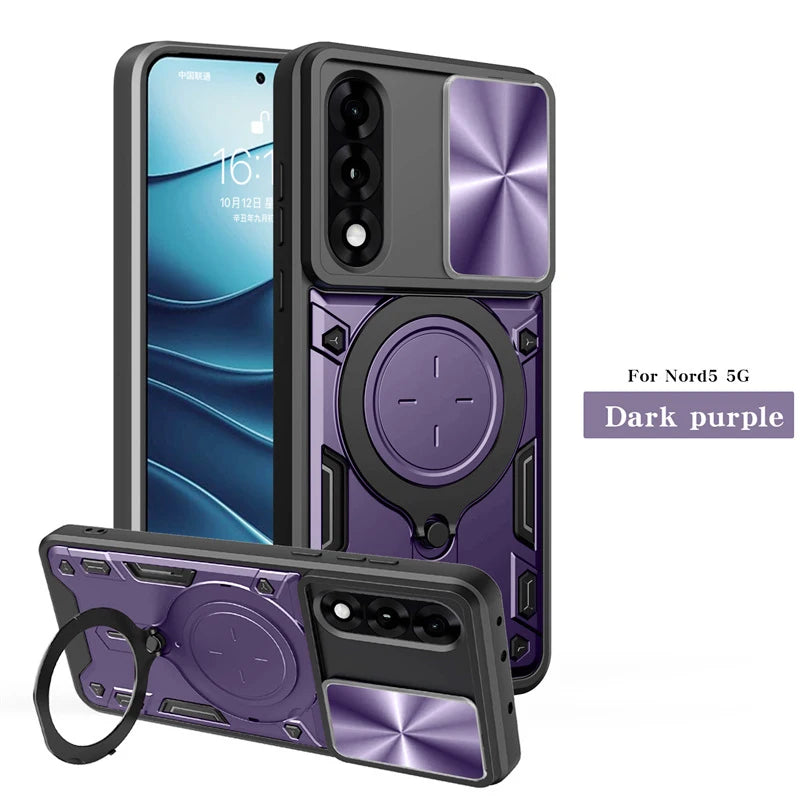 Armor Protection Slide Lens Phone Cover For OnePlus Nord 5 5G Case Car Magnetic Holder Ring Stand for One Plus 1+ Nord5 5G Funda