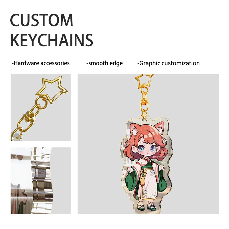 Custom Acrylic Keychains Cartoon Logo Key Chains Photo Customized Anime Charms Hologram Clear Personalized Designer Keychain