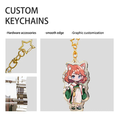 Custom Acrylic Keychains Cartoon Logo Key Chains Photo Customized Anime Charms Hologram Clear Personalized Designer Keychain