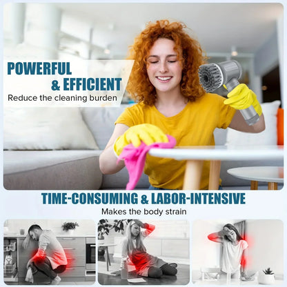 Electric Spin Scrubber Cordless Spin Scrubber with 5 Replaceable Brush Heads Electric Cleaning Brush Cleaning Tools