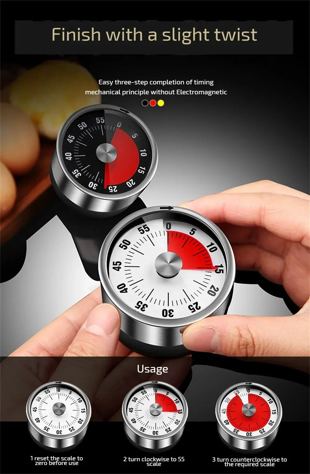 Stainless Steel Timer Kitchen Magnet Mechanical Egg Timer Home Baking Cooking Alarm Clock
