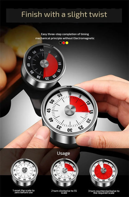 Stainless Steel Timer Kitchen Magnet Mechanical Egg Timer Home Baking Cooking Alarm Clock