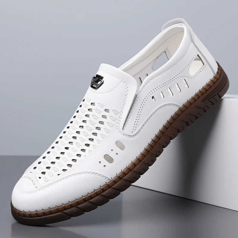 Men's Summer Hollow Slip-on Clogs, Breathable Anti-slip Soft Sole Footwear for Business Casual Outdoor-HT2275