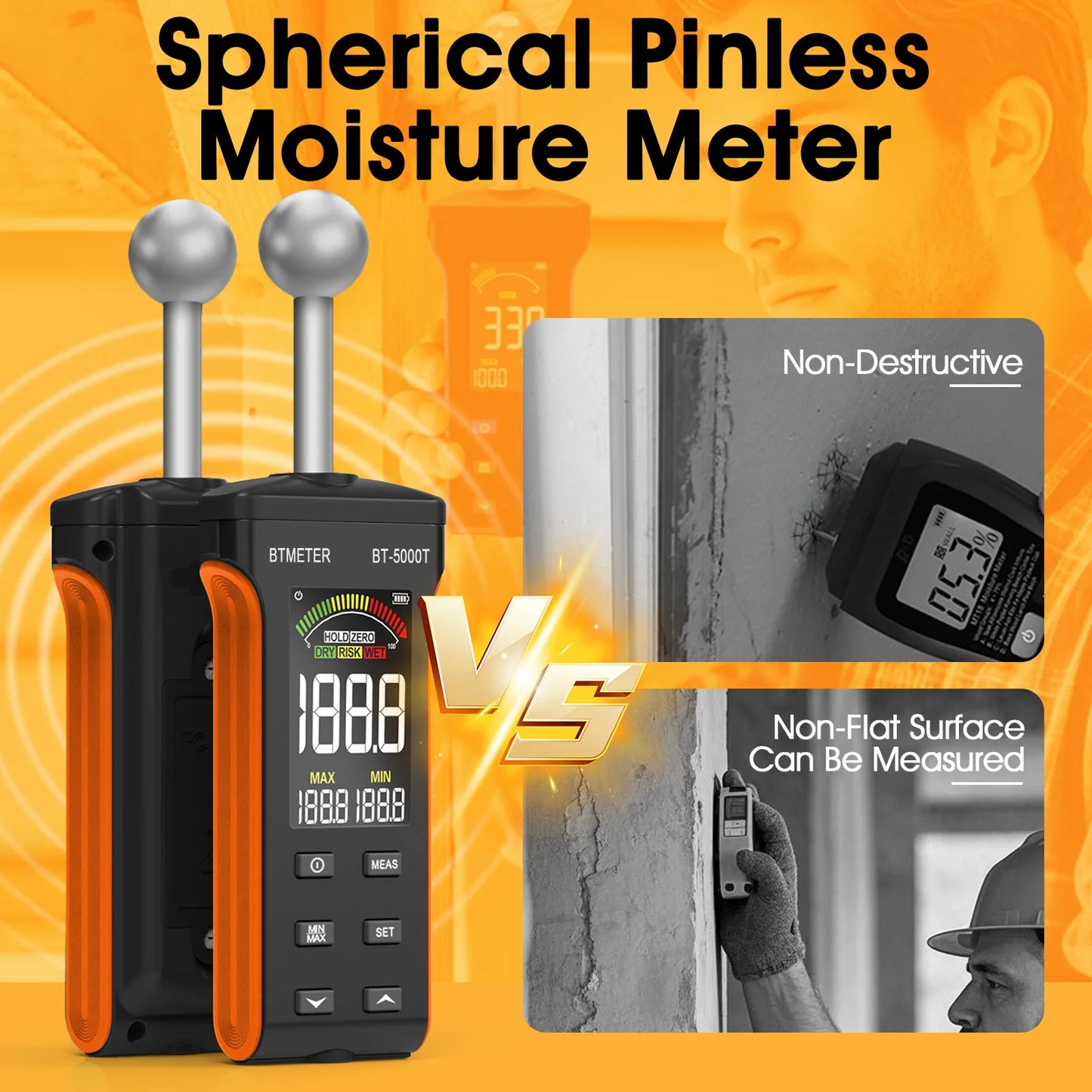 BTMETER Wood Moisture Meter - Pinless Moisture Detector Measur Depth 20-40mm Non-Destructive Moisture Tester with Masonry